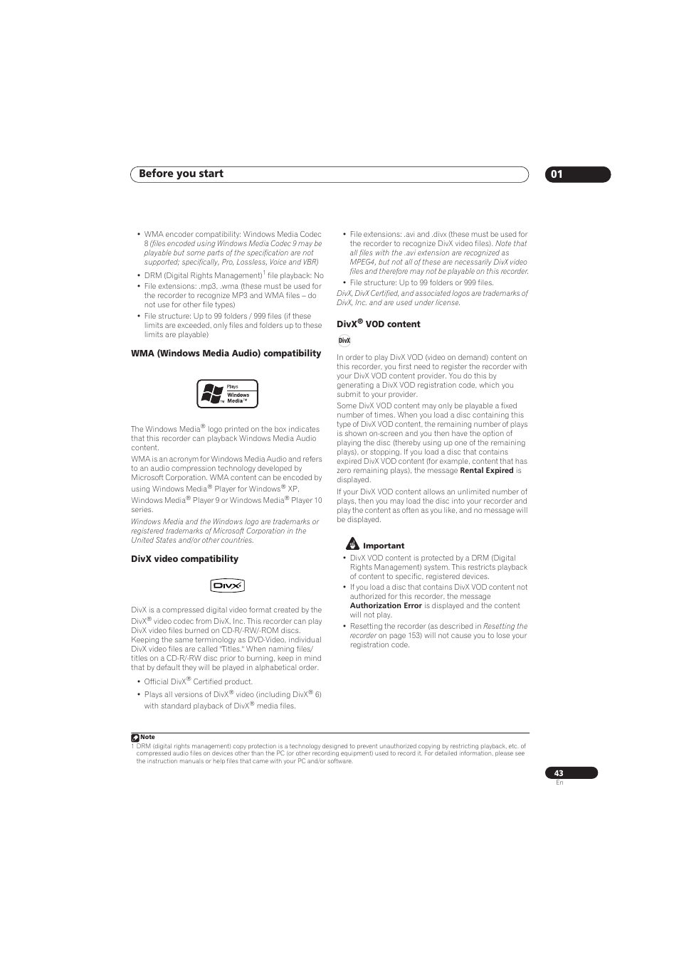 Before you start 01 | Pioneer RCS-656HX User Manual | Page 43 / 156
