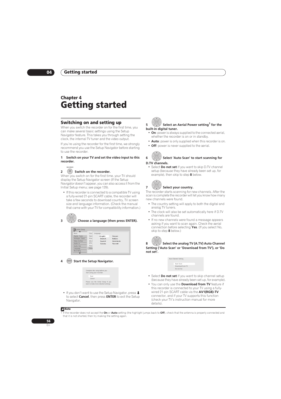 Getting started, Getting started 04, Chapter 4 | Switching on and setting up | Pioneer RCS-656HX User Manual | Page 56 / 156