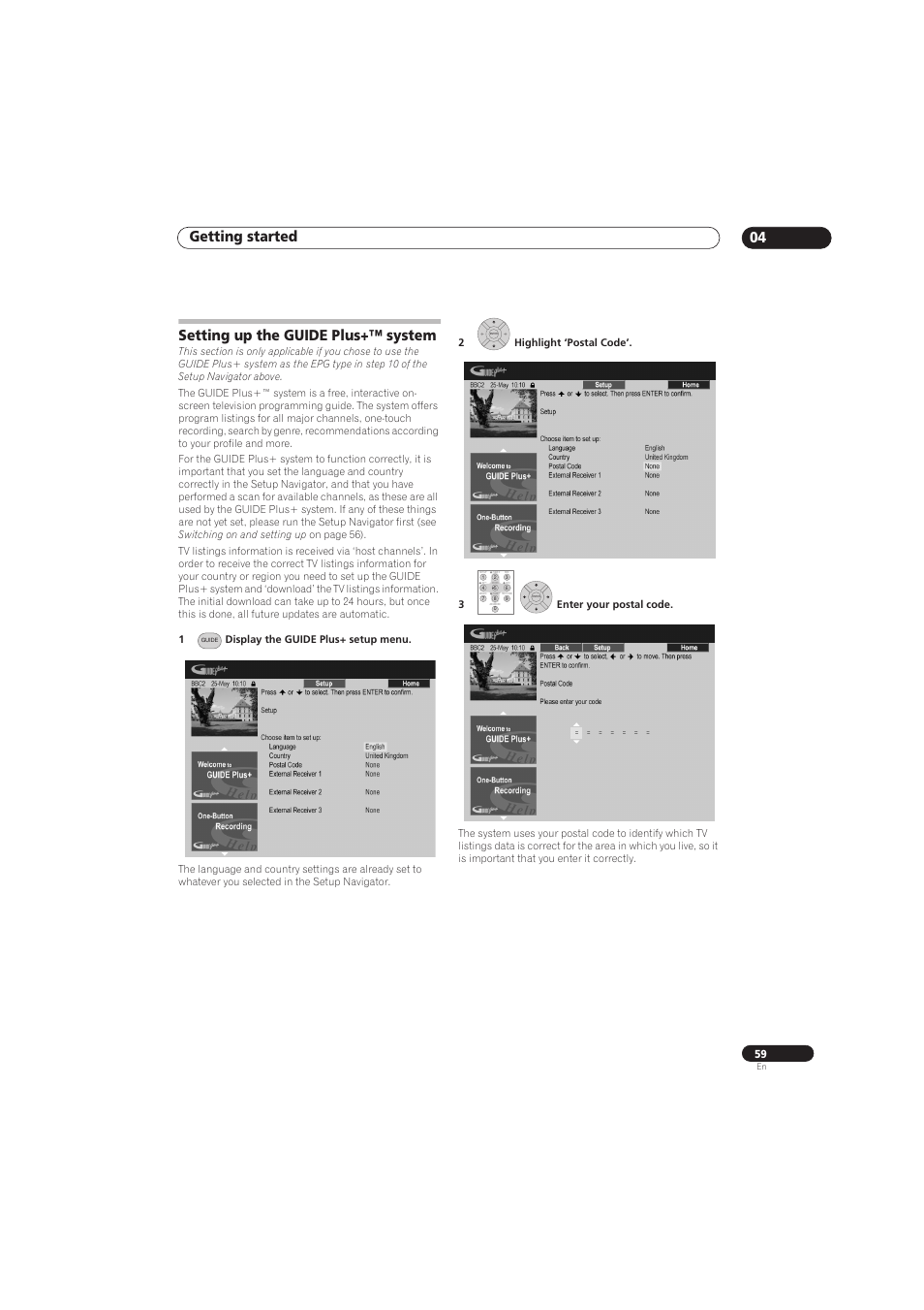 Getting started 04, Setting up the guide plus+™ system | Pioneer RCS-656HX User Manual | Page 59 / 156