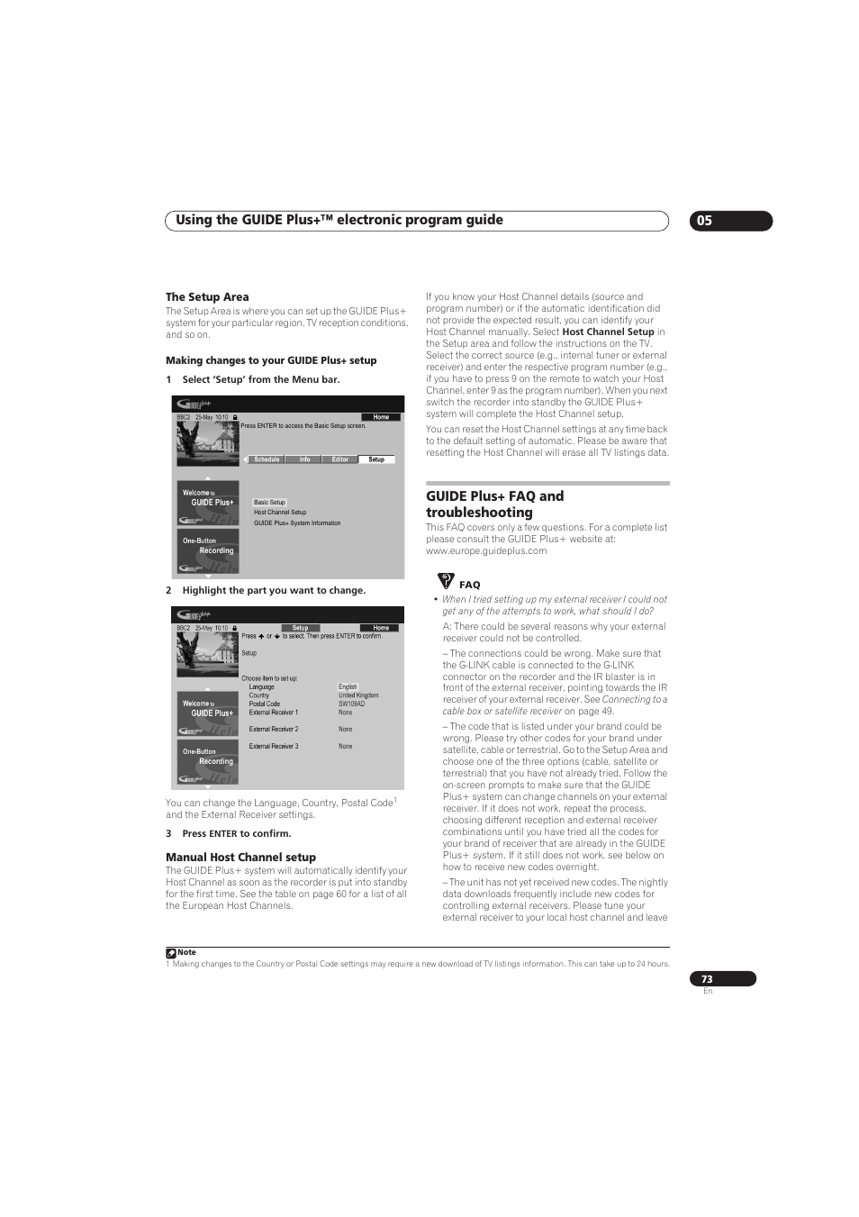 Using the guide plus+™ electronic program guide 05, Guide plus+ faq and troubleshooting | Pioneer RCS-656HX User Manual | Page 73 / 156