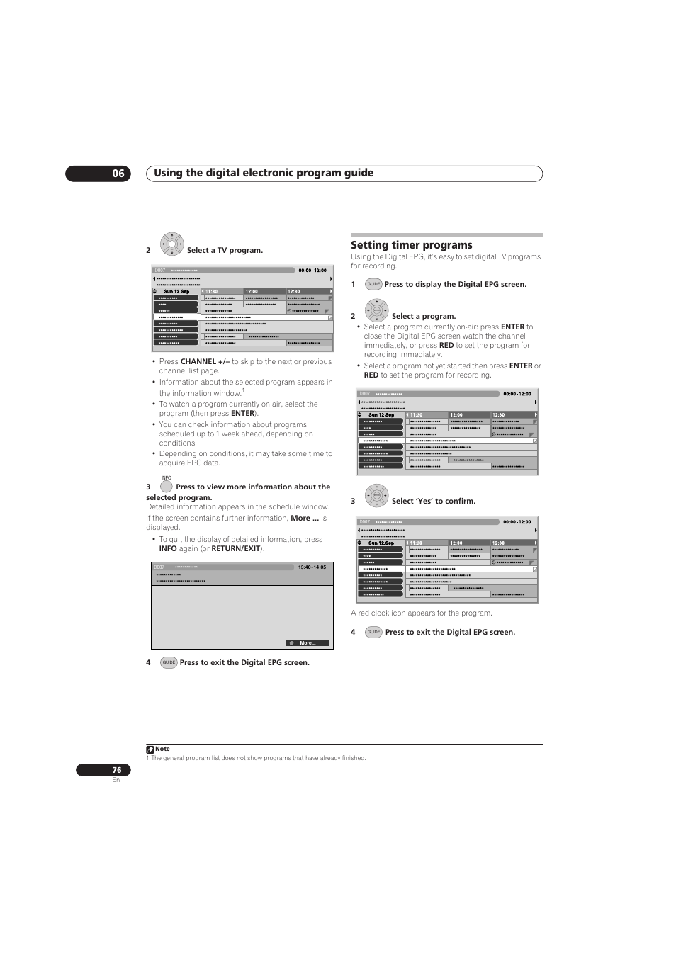 Using the digital electronic program guide 06, Setting timer programs | Pioneer RCS-656HX User Manual | Page 76 / 156