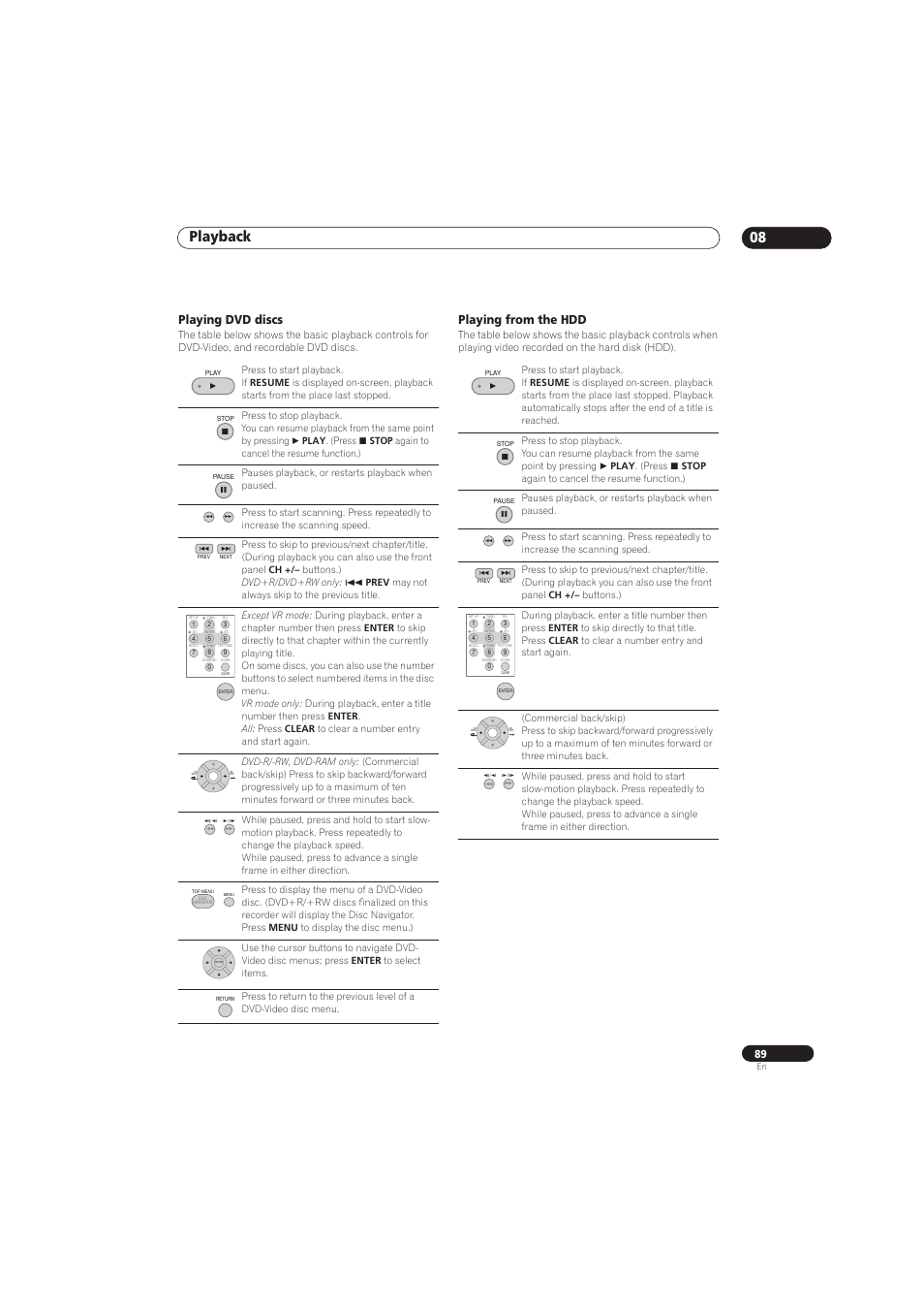 Playback 08, Playing dvd discs, Playing from the hdd | Pioneer RCS-656HX User Manual | Page 89 / 156