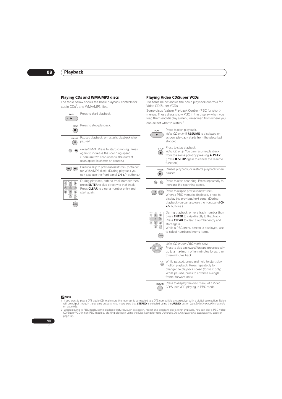 Playback 08, Playing cds and wma/mp3 discs, Playing video cd/super vcds | And wma/mp3 files | Pioneer RCS-656HX User Manual | Page 90 / 156