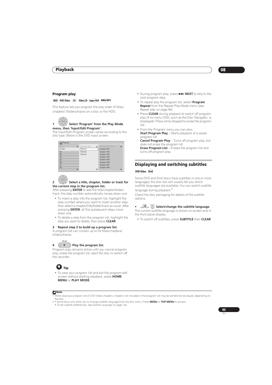 Playback 08, Displaying and switching subtitles | Pioneer RCS-656HX User Manual | Page 95 / 156