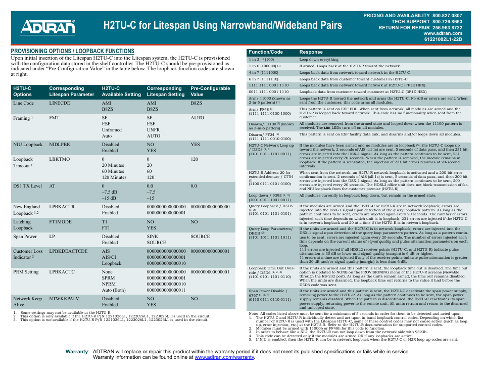 ADTRAN 3192 H2TU-C User Manual | Page 2 / 2