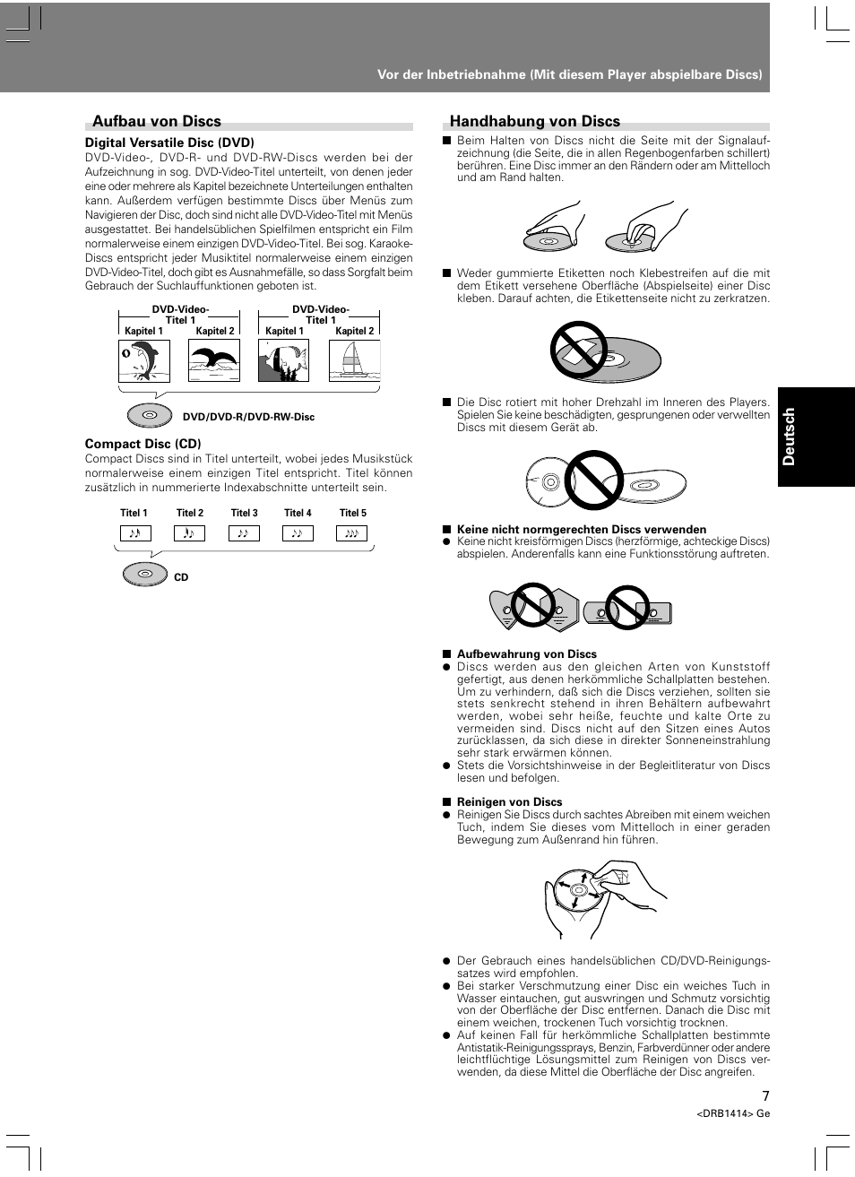 Deutsch, Handhabung von discs, Aufbau von discs | Pioneer DVJ-1000 User Manual | Page 117 / 319