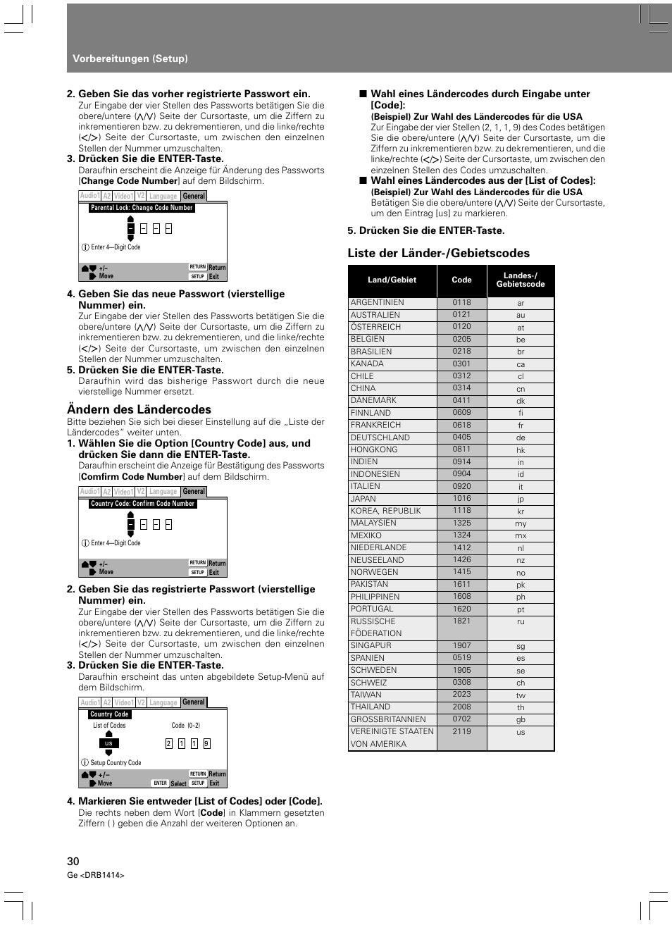 Liste der länder-/gebietscodes, Ändern des ländercodes | Pioneer DVJ-1000 User Manual | Page 140 / 319