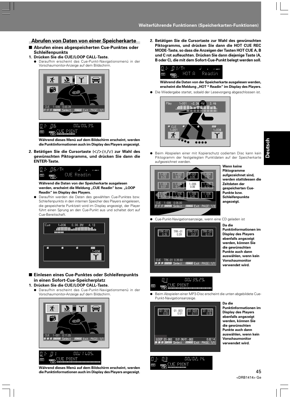 Abrufen von daten von einer speicherkarte, Deutsch | Pioneer DVJ-1000 User Manual | Page 155 / 319