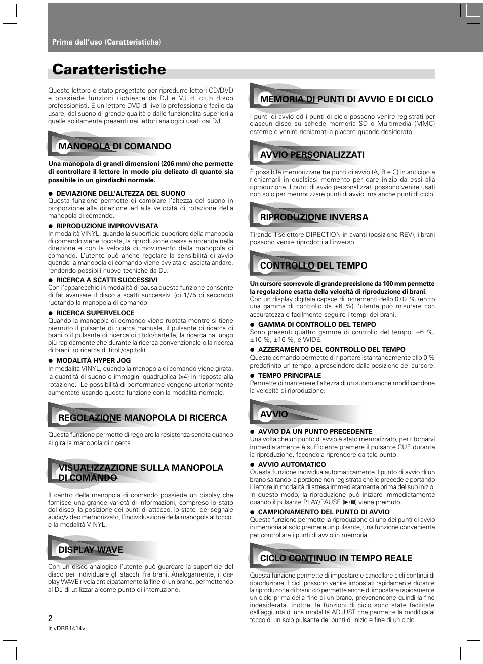 Prima dell’uso, Caratteristiche | Pioneer DVJ-1000 User Manual | Page 164 / 319