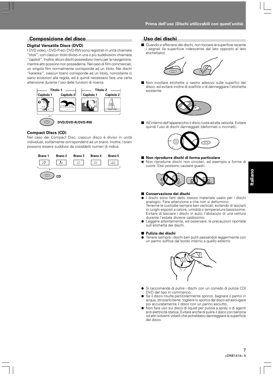 Italiano, Uso dei dischi, Composizione del disco | Pioneer DVJ-1000 User Manual | Page 169 / 319