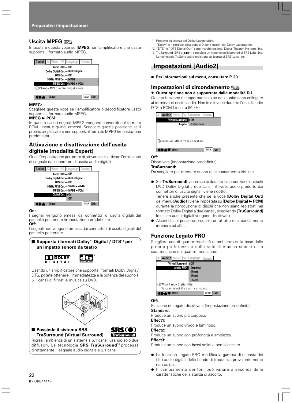 Impostazioni [audio2, Uscita mpeg, Impostazioni di circondamento | Funzione legato pro | Pioneer DVJ-1000 User Manual | Page 184 / 319