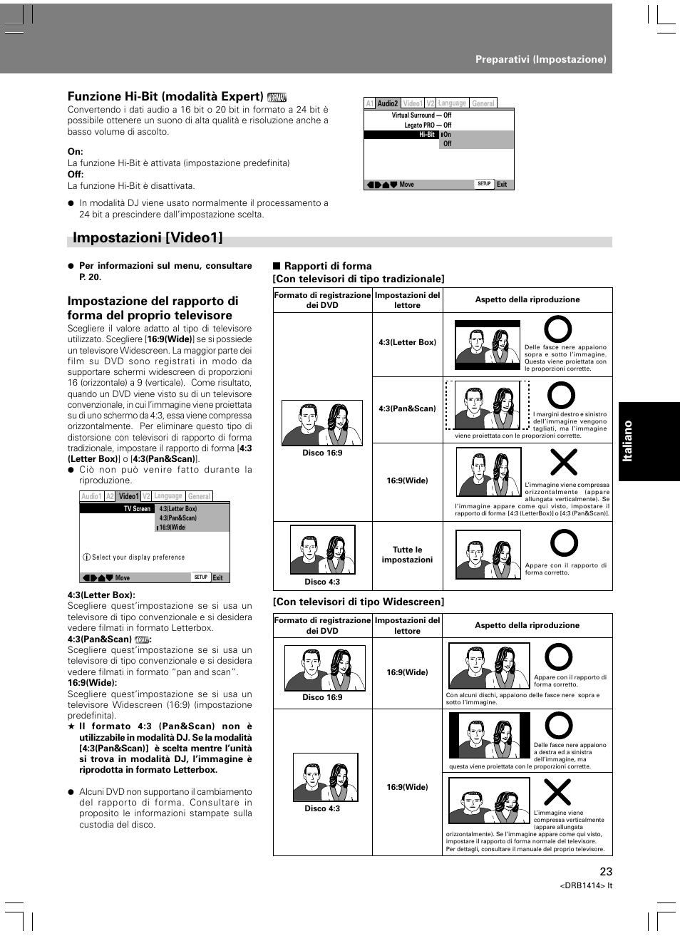 Impostazioni [video1, Italiano, Funzione hi-bit (modalità expert) | Pioneer DVJ-1000 User Manual | Page 185 / 319