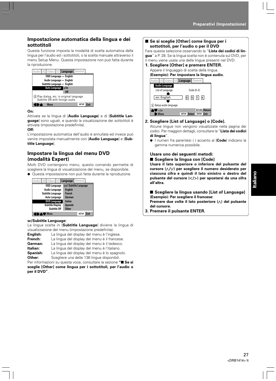Italiano, Impostare la lingua del menu dvd (modalità expert) | Pioneer DVJ-1000 User Manual | Page 189 / 319