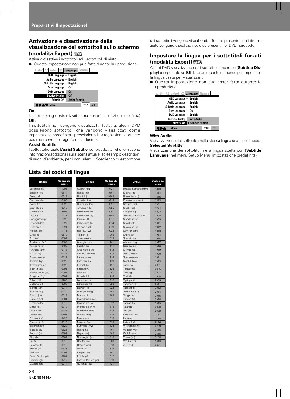 Lista dei codici di lingua, Preparativi (impostazione) | Pioneer DVJ-1000 User Manual | Page 190 / 319
