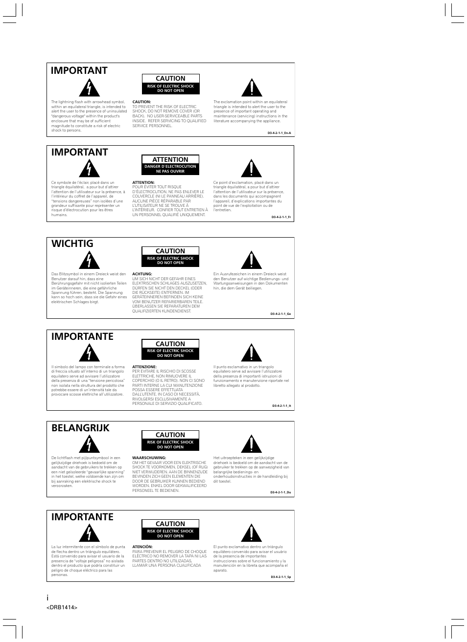 Important, Wichtig, Importante | Belangrijk | Pioneer DVJ-1000 User Manual | Page 2 / 319