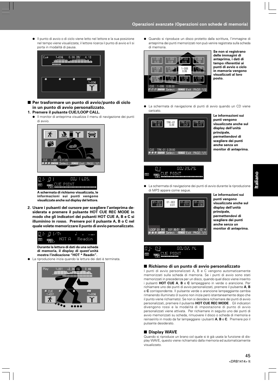 Italiano, Richiamo di un punto di avvio personalizzato, Display wave | Premere il pulsante cue/loop call | Pioneer DVJ-1000 User Manual | Page 207 / 319