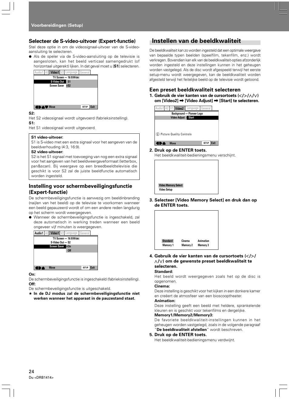 Instellen van de beeldkwaliteit, Selecteer de s-video-uitvoer (expert-functie), Een preset beeldkwaliteit selecteren | Pioneer DVJ-1000 User Manual | Page 238 / 319