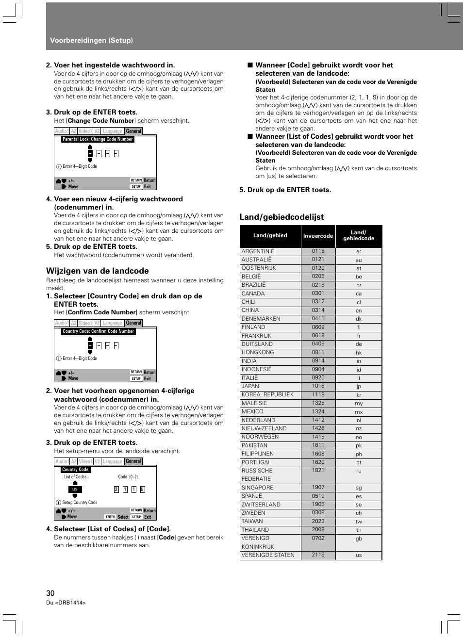 Land/gebiedcodelijst, Wijzigen van de landcode | Pioneer DVJ-1000 User Manual | Page 244 / 319