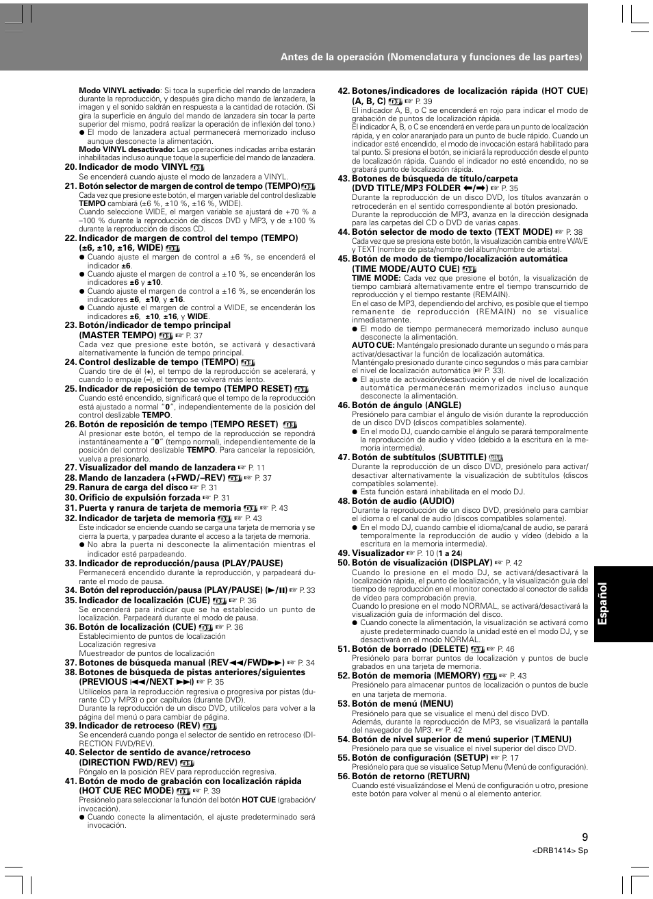 Espa ñ ol | Pioneer DVJ-1000 User Manual | Page 275 / 319
