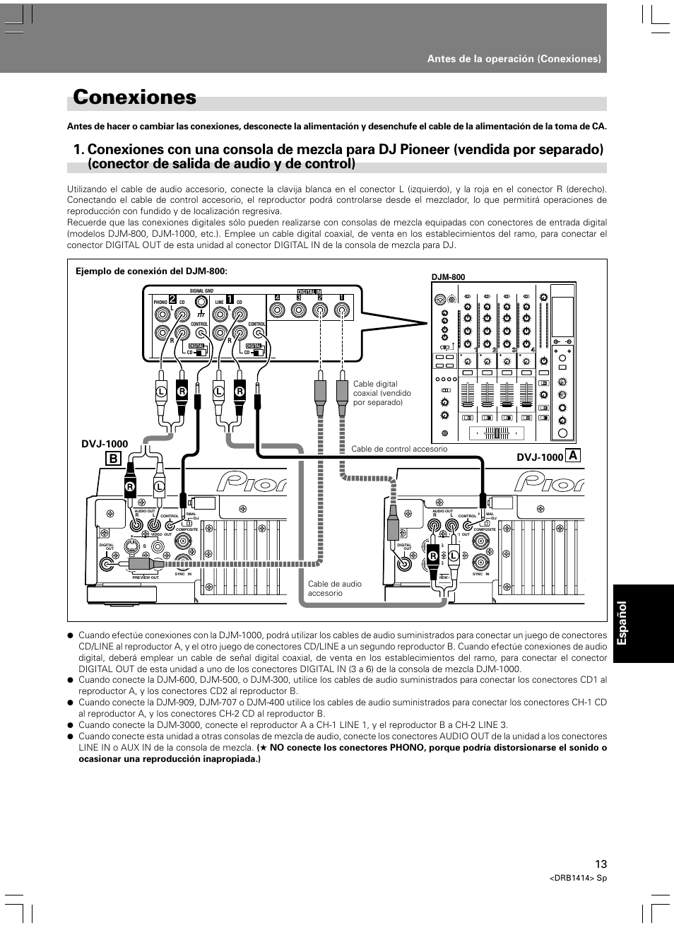 Conexiones, Español, Antes de la operación (conexiones) | Dvj-1000 | Pioneer DVJ-1000 User Manual | Page 279 / 319