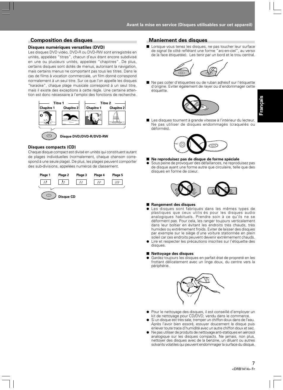 Fran ç ais, Maniement des disques, Composition des disques | Pioneer DVJ-1000 User Manual | Page 65 / 319