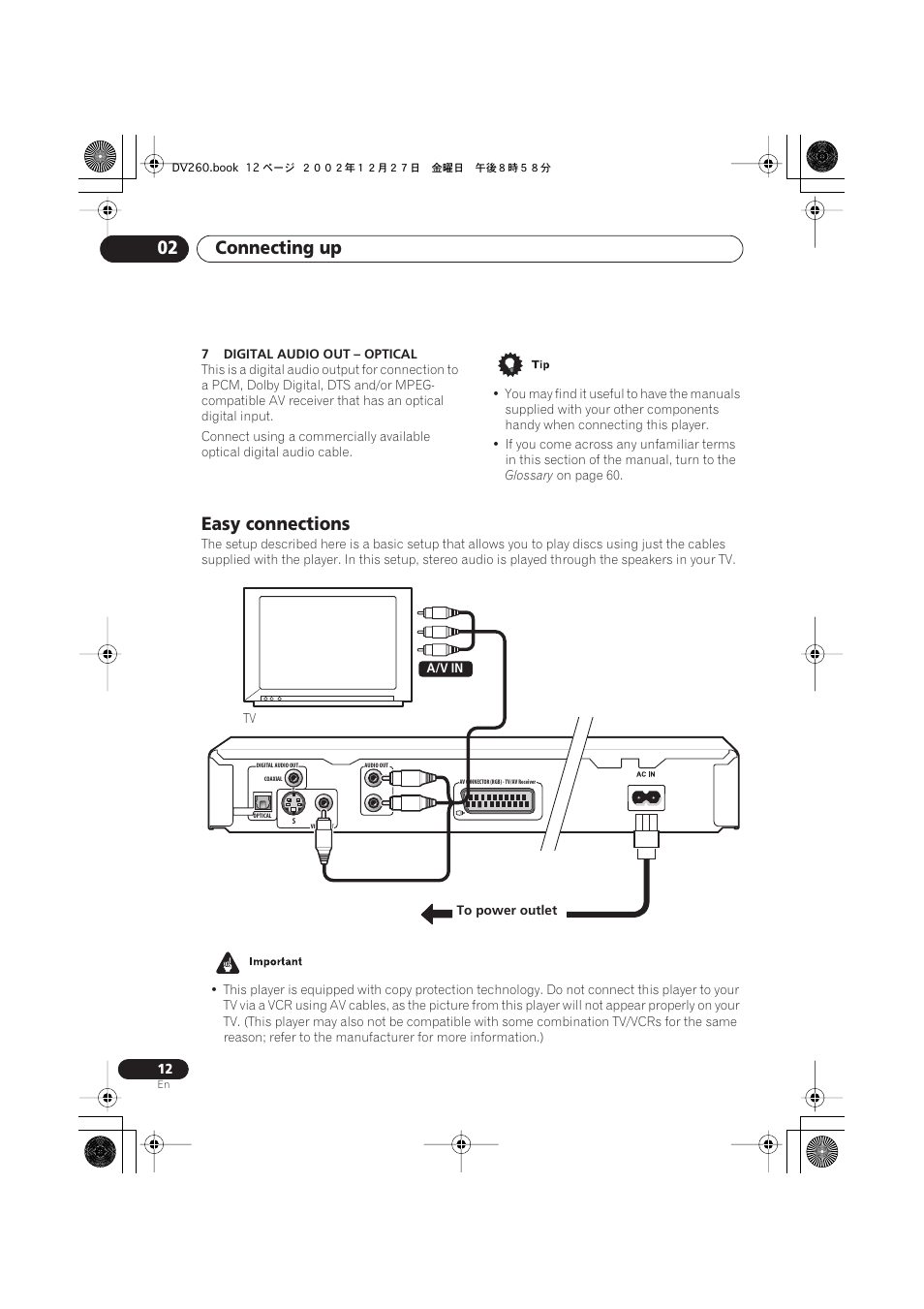 Easy connections, Connecting up 02 | Pioneer DV-360-S User Manual | Page 12 / 64
