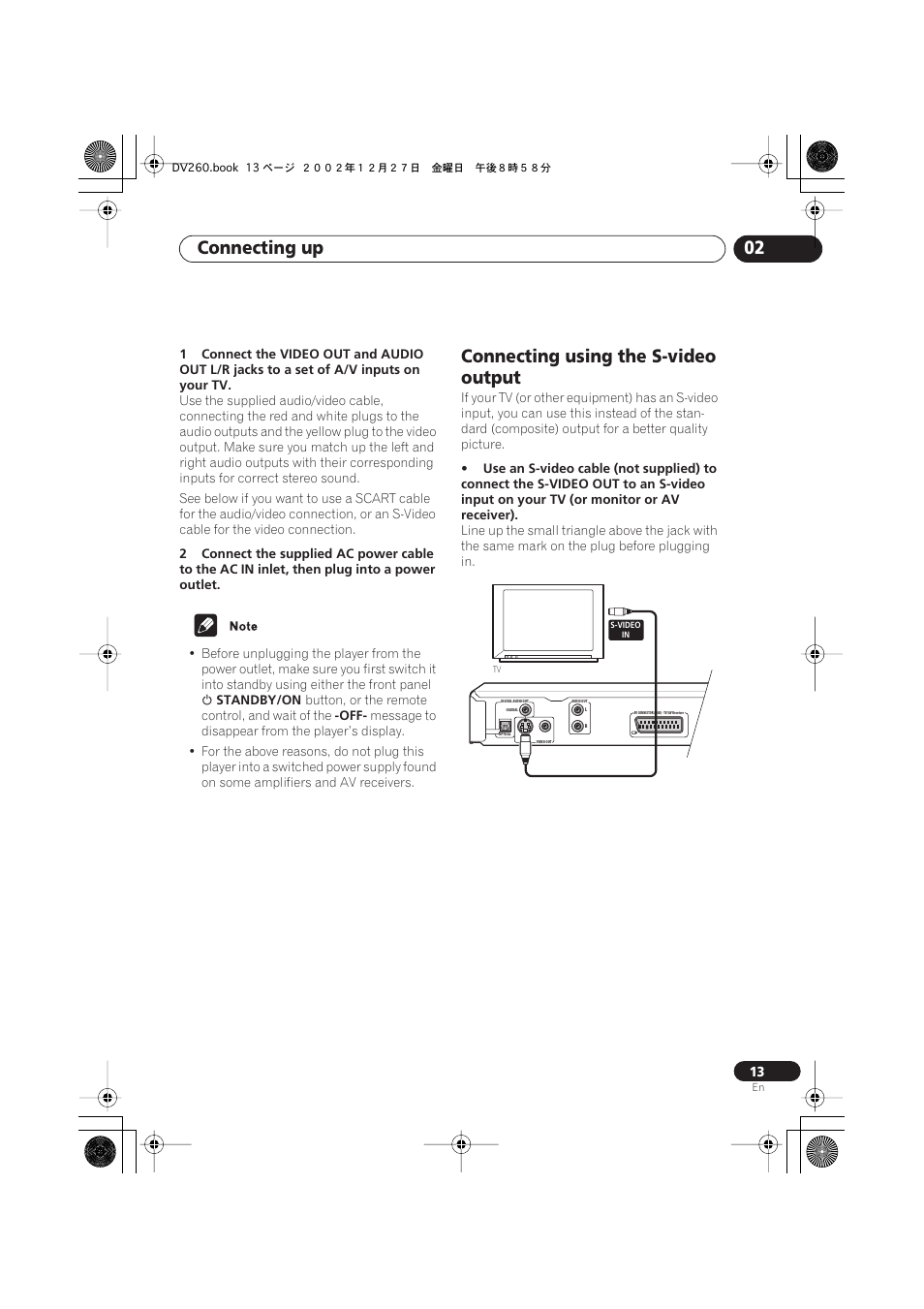Connecting using the s-video output, Connecting up 02 | Pioneer DV-360-S User Manual | Page 13 / 64