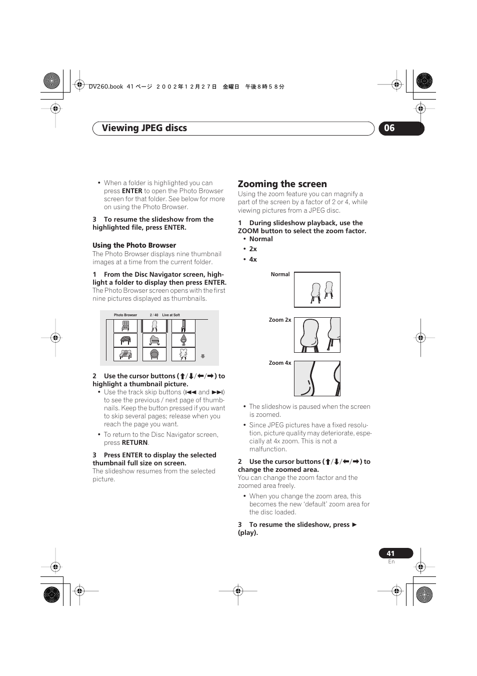 Zooming the screen, Viewing jpeg discs 06 | Pioneer DV-360-S User Manual | Page 41 / 64