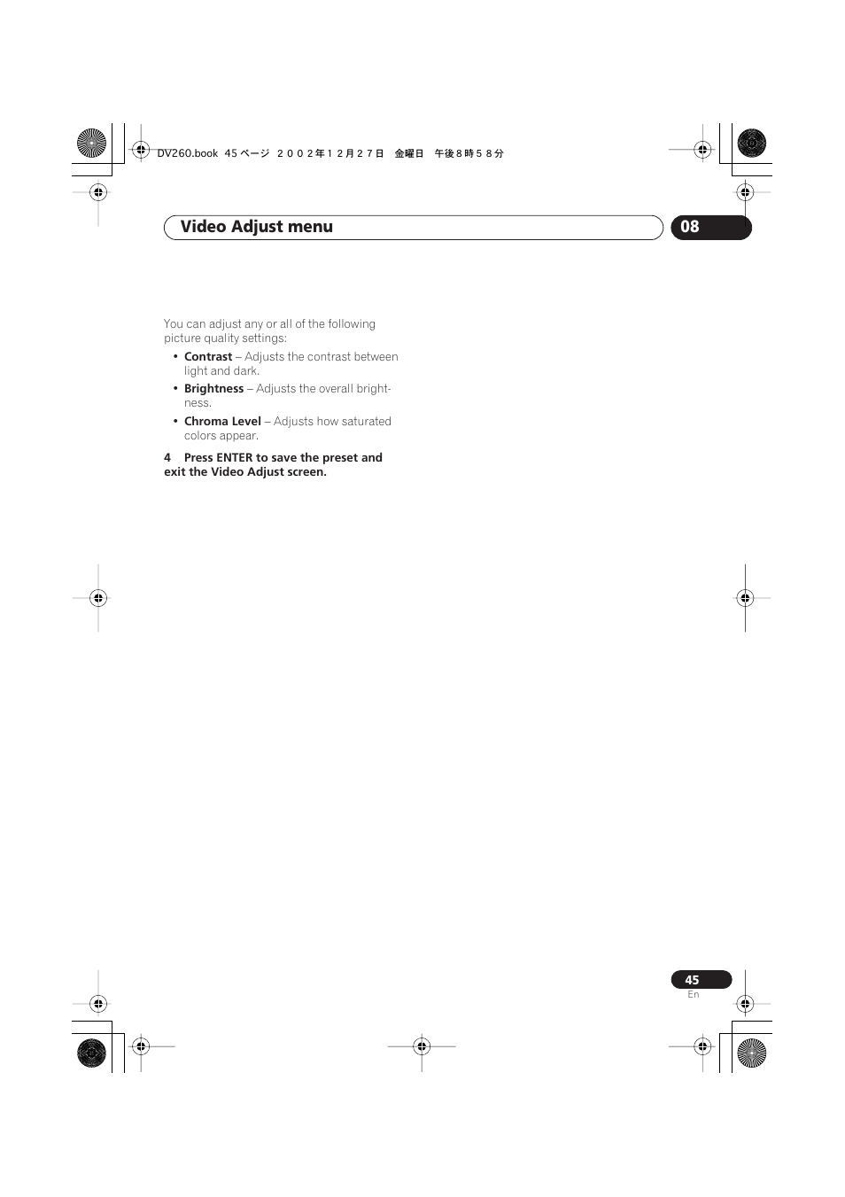 Video adjust menu 08 | Pioneer DV-360-S User Manual | Page 45 / 64