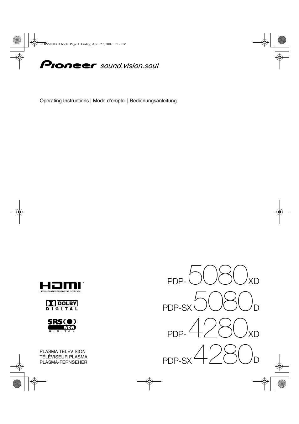 Pioneer PDP-SX5080D User Manual | 236 pages