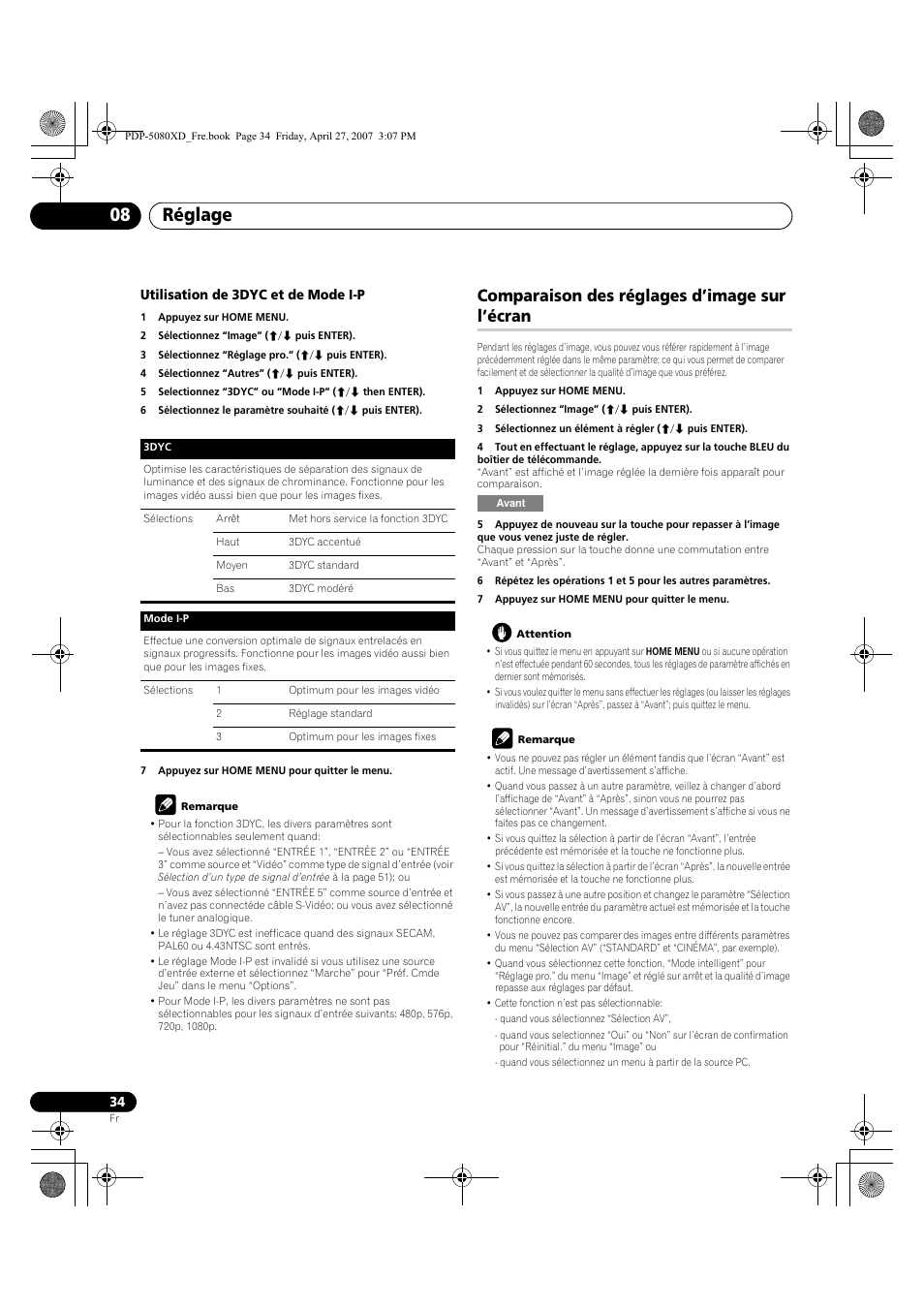 Comparaison des réglages d’image sur l’écran, Réglage 08 | Pioneer PDP-SX5080D User Manual | Page 112 / 236