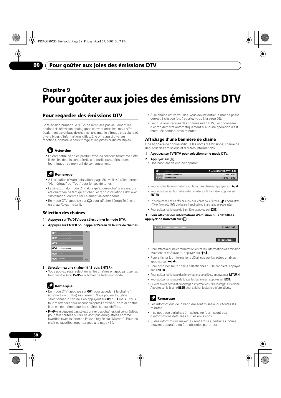 09 pour goûter aux joies des émissions, Pour regarder des émissions dtv, Pour goûter aux joies des émissions dtv | Pour goûter aux joies des émissions dtv 09, Chapitre 9 | Pioneer PDP-SX5080D User Manual | Page 116 / 236