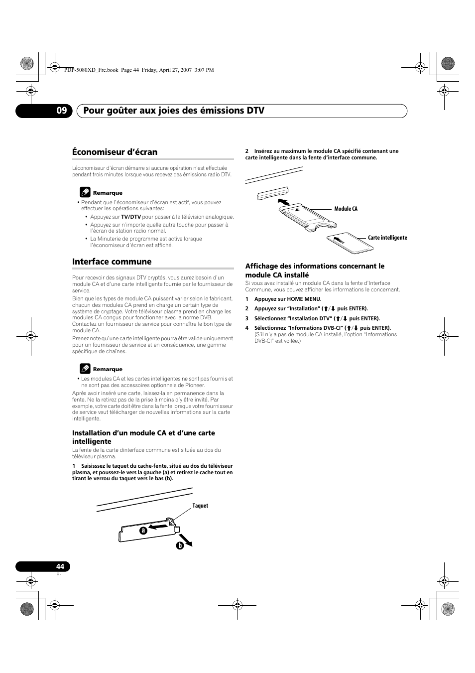 Économiseur d’écran interface commune, Pour goûter aux joies des émissions dtv 09, Économiseur d’écran | Interface commune | Pioneer PDP-SX5080D User Manual | Page 122 / 236