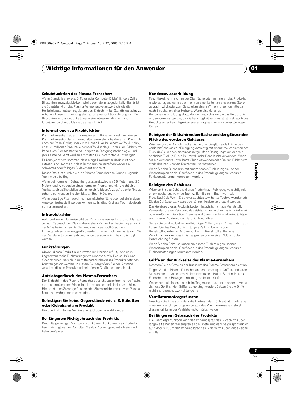 Wichtige informationen für den anwender 01 | Pioneer PDP-SX5080D User Manual | Page 163 / 236