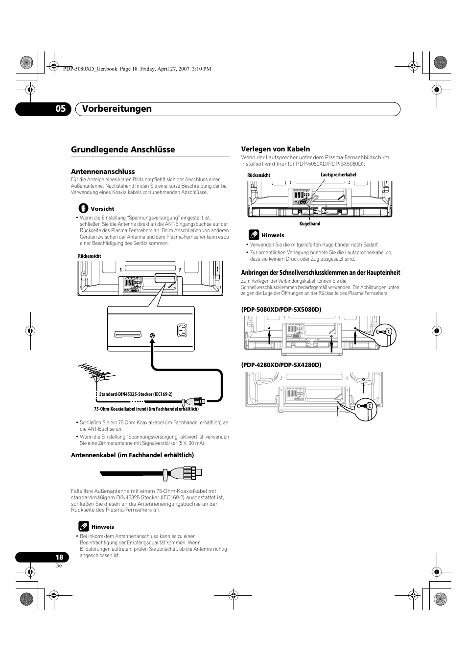 Grundlegende anschlüsse, Vorbereitungen 05 | Pioneer PDP-SX5080D User Manual | Page 174 / 236