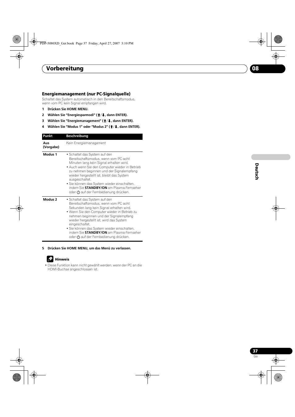 Vorbereitung 08 | Pioneer PDP-SX5080D User Manual | Page 193 / 236