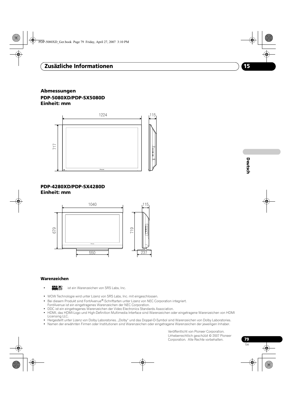 Zusäzliche informationen 15 | Pioneer PDP-SX5080D User Manual | Page 235 / 236