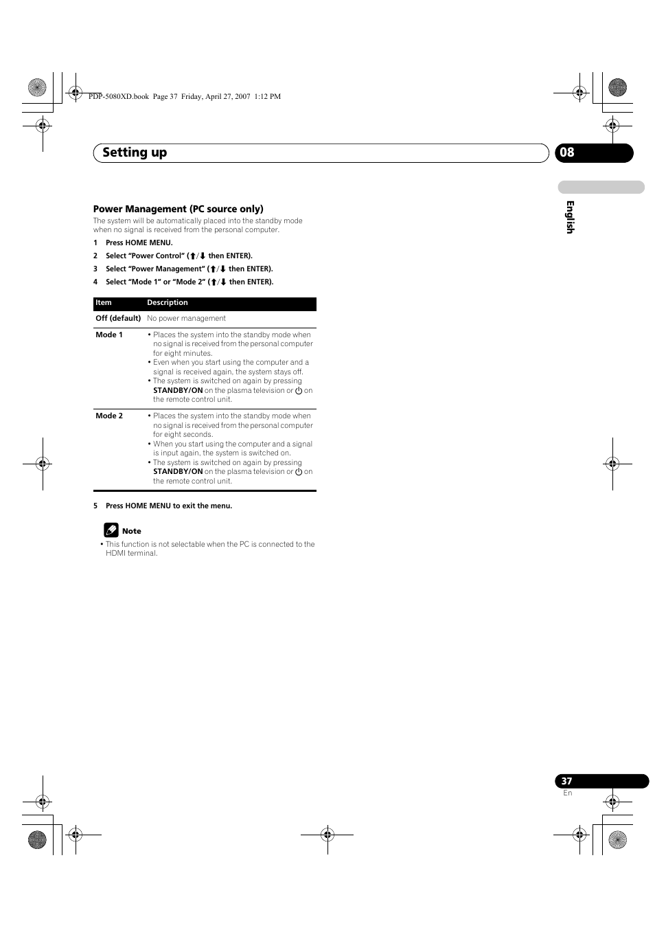 Setting up 08 | Pioneer PDP-SX5080D User Manual | Page 37 / 236
