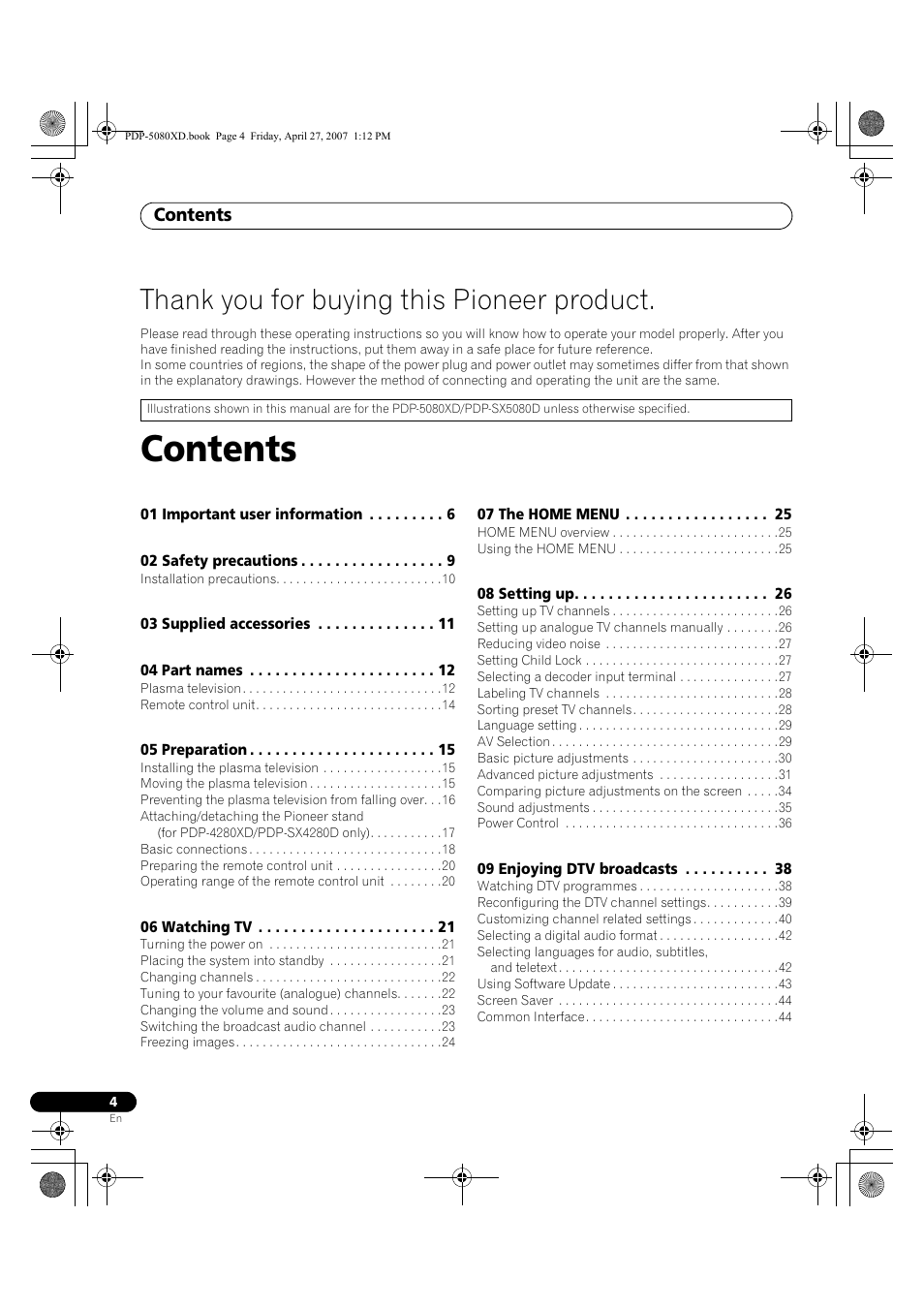 Pioneer PDP-SX5080D User Manual | Page 4 / 236