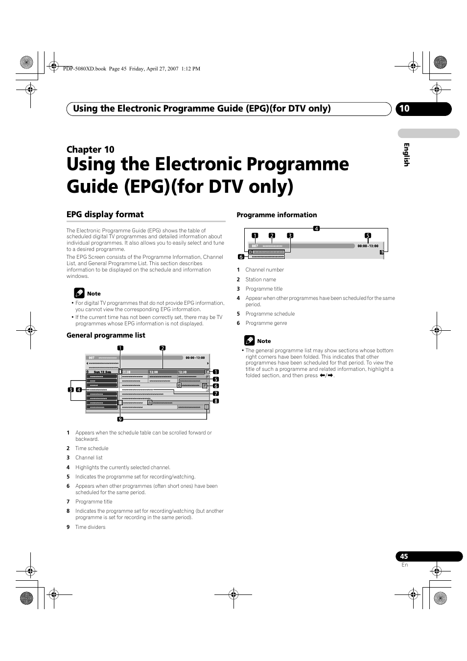 Epg display format, Chapter 10 | Pioneer PDP-SX5080D User Manual | Page 45 / 236
