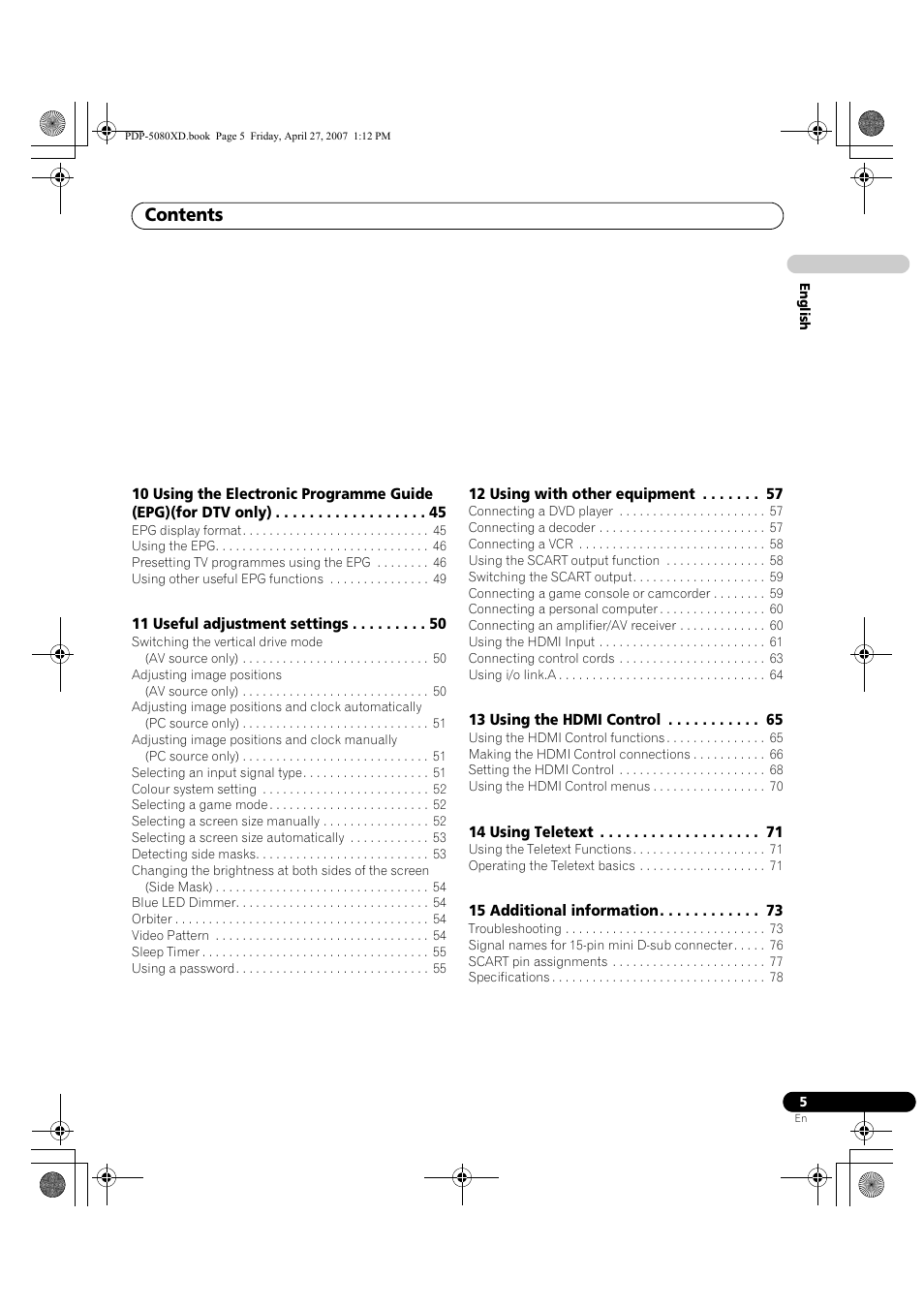 Pioneer PDP-SX5080D User Manual | Page 5 / 236