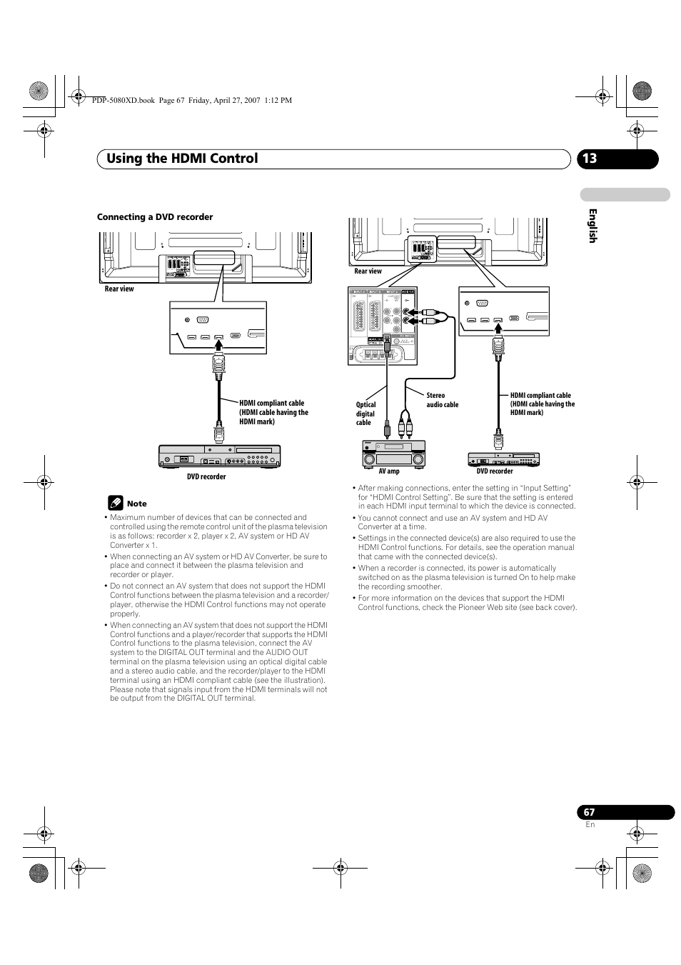 Using the hdmi control 13 | Pioneer PDP-SX5080D User Manual | Page 67 / 236