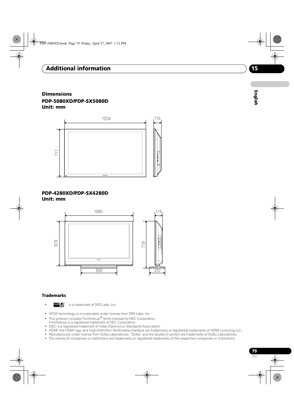 Additional information 15 | Pioneer PDP-SX5080D User Manual | Page 79 / 236