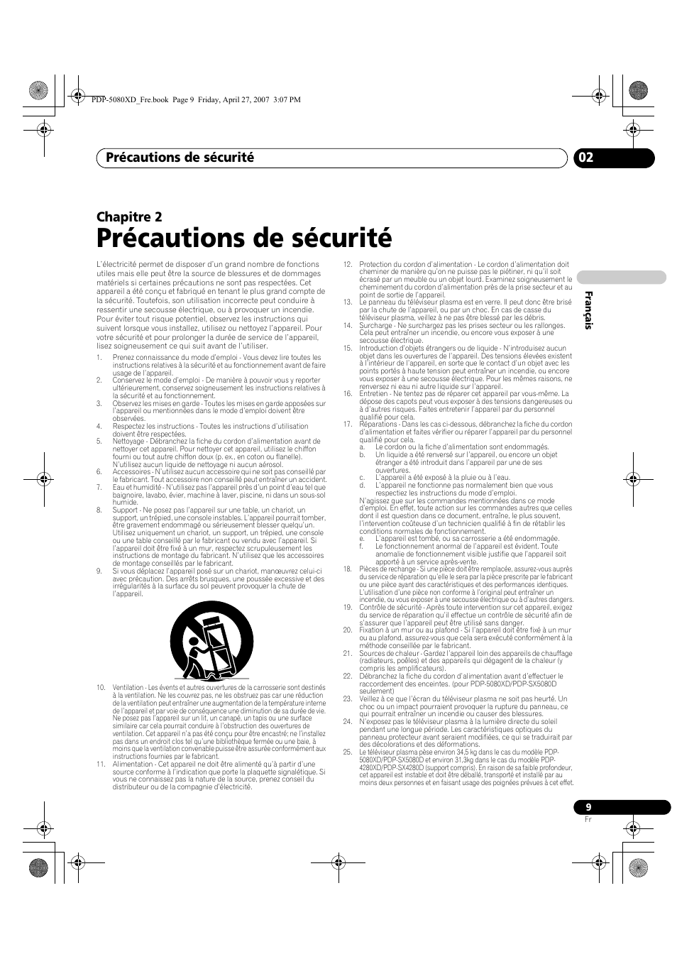 02 précautions de sécurité, Précautions de sécurité, Précautions de sécurité 02 | Chapitre 2 | Pioneer PDP-SX5080D User Manual | Page 87 / 236