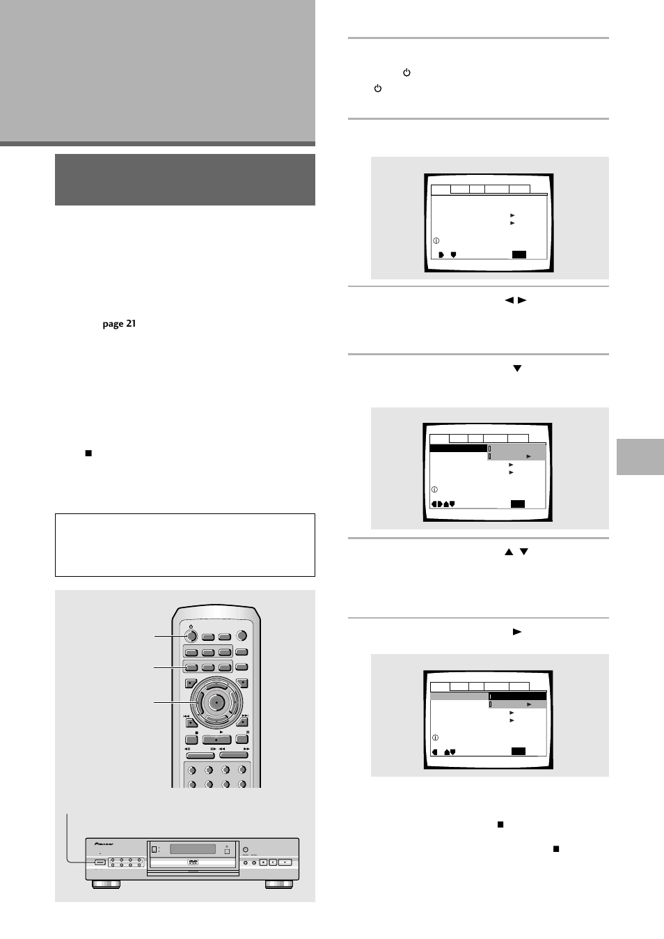 Video settings, Using the setup screen menus, Adjusting audio and video settings | When setting up for the first time, Press power on the front panel, Press setup, Press the cursor buttons ( ∞ ) to enter the menu | Pioneer DV-636D User Manual | Page 29 / 64