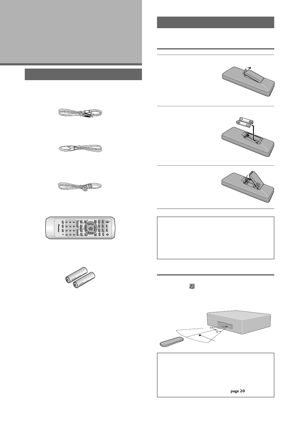 Before using, Checking accessories preparing the remote control, Checking accessories | Preparing the remote control, Inserting batteries into the remote control, Remote control operation, Insert batteries, Close the cover, 30 7m | Pioneer DV-636D User Manual | Page 8 / 64