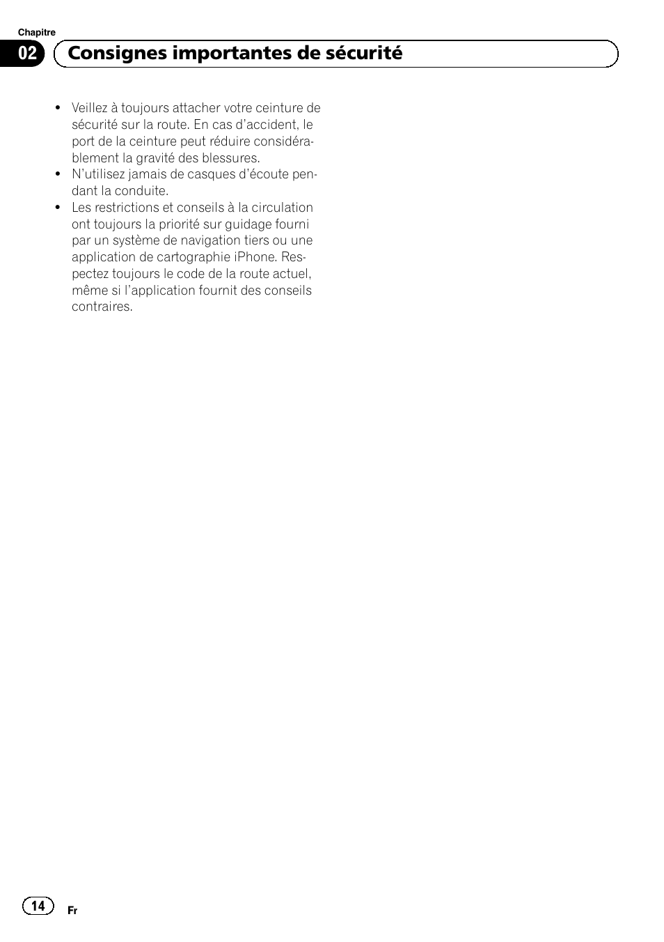 02 consignes importantes de sécurité | Pioneer SPH-DA01 User Manual | Page 14 / 80