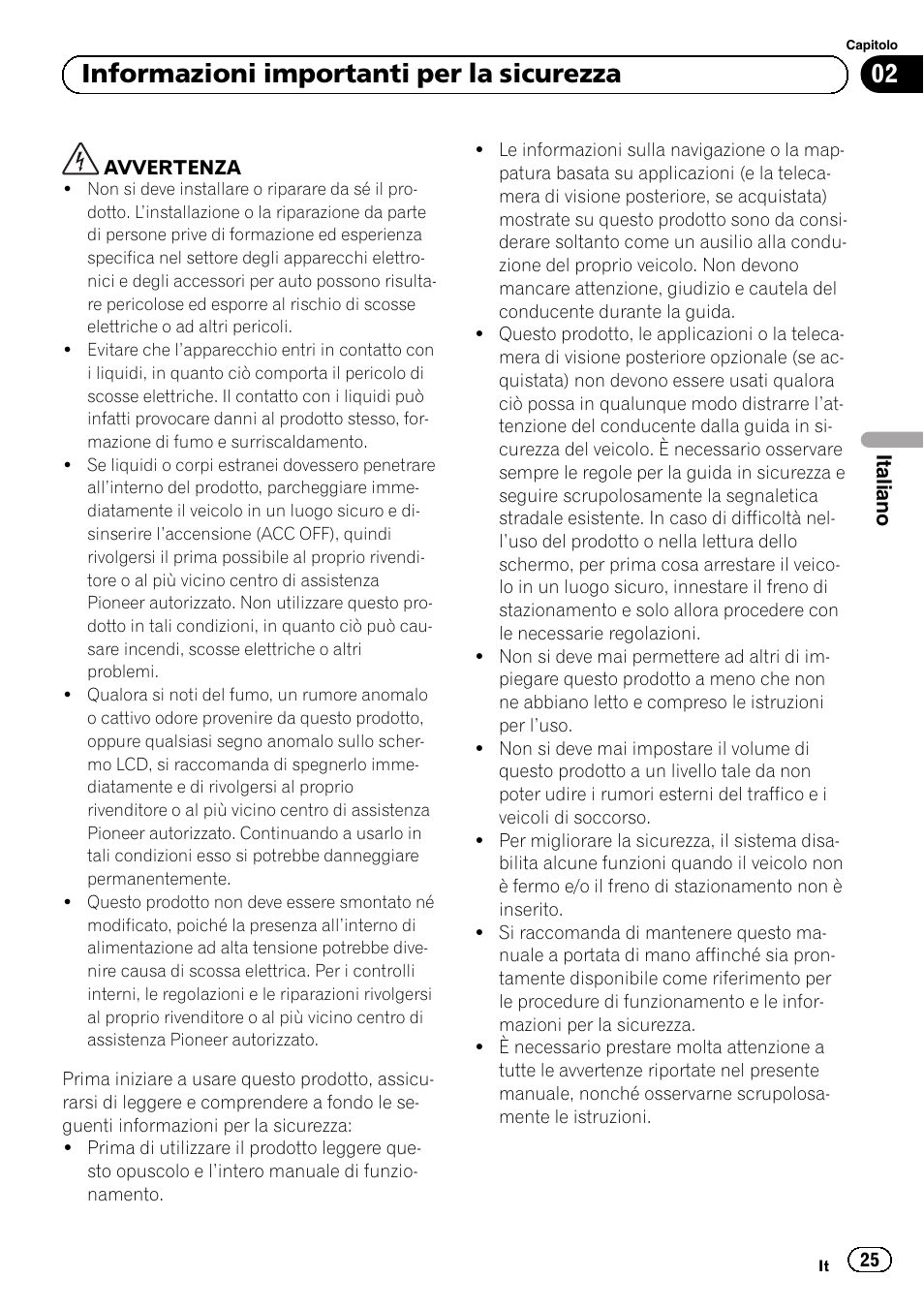 Informazioni importanti per la sicurezza, 02 informazioni importanti per la sicurezza | Pioneer SPH-DA01 User Manual | Page 25 / 80