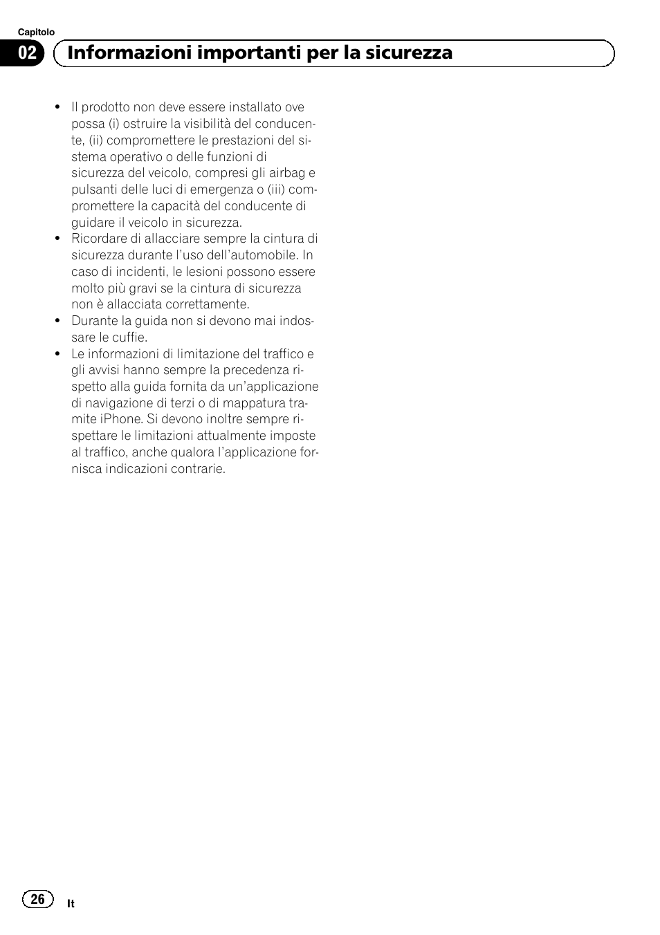 02 informazioni importanti per la sicurezza | Pioneer SPH-DA01 User Manual | Page 26 / 80