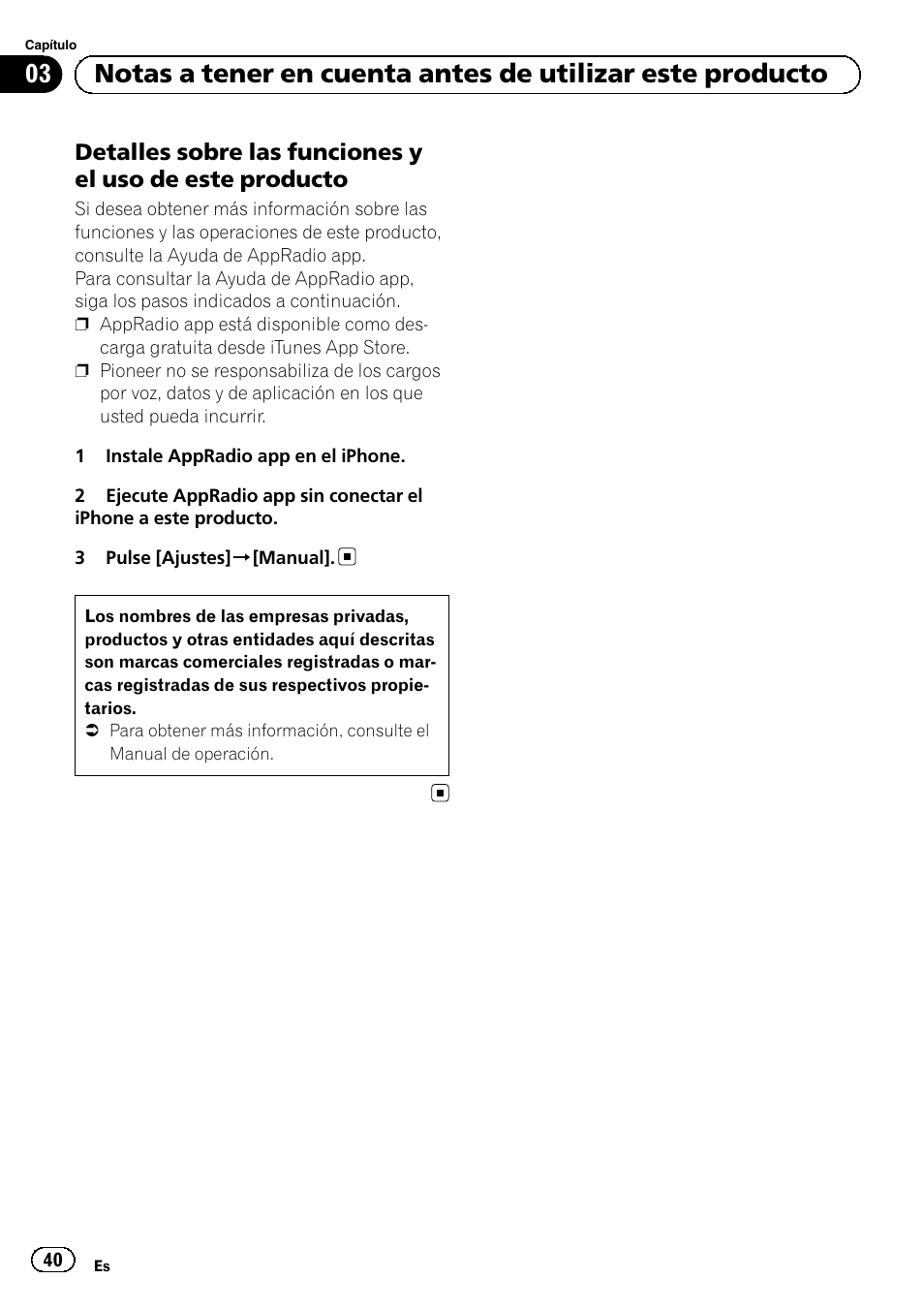 Detalles sobre las funciones y el uso de, Este producto | Pioneer SPH-DA01 User Manual | Page 40 / 80